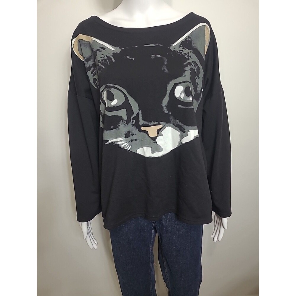 Wiipv Cat Print Lightweight Pullover Womens Size Large Multicolor Long Sleeves